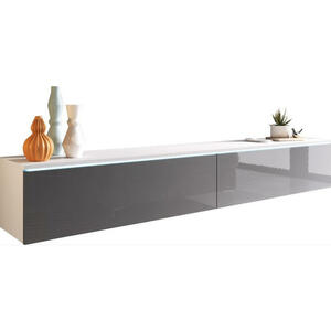 P & B Lowboard, Grau, Weiß, Kunststoff, 180x30x33 cm, Fsc, stehend, hängend, Beleuchtung, in verschiedenen Holzdekoren erhältlich, Wohnzimmer, Wohnwände, Lowboards