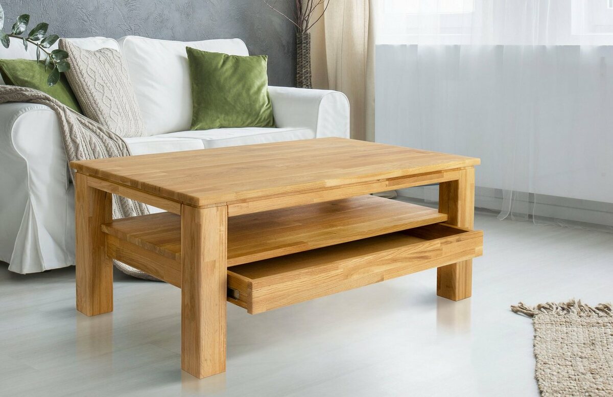 Bild 1 von Home affaire Couchtisch Monica, aus massiver geölter Kernbuche, mit einer Schublade, Breite 105 cm