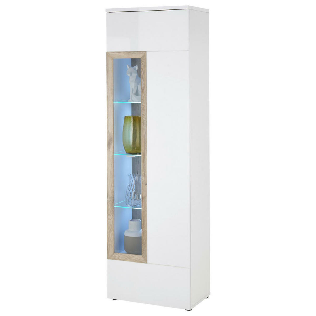 Bild 1 von Mid.you Vitrine, Weiß, Weiß Hochglanz, Kunststoff, 6 Fächer, 60x197x38 cm, Made in EU, Beimöbel erhältlich, stehend, Esszimmer, Vitrinen