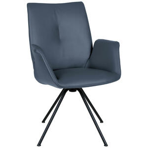 Dieter Knoll Armlehnstuhl, Schwarz, Graublau, Metall, Leder, Echtleder, Semi-Anilinleder, Rundrohr, 65x91x63 cm, Beinauswahl, Lederauswahl, Esszimmer, Stühle, Armlehnenstühle