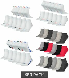 6er Pack PUMA Sneaker- oder Quarter-Socken mit flachen Nähten Baumwoll-Strümpfe Weiß, Rot, Grau, Schwarz