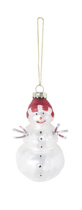 TrendLine Weihnachtskugel aus Glas Schneemann 11 x 6,3 cm weiß-rot