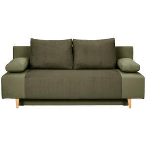 Carryhome Schlafsofa, Olivgrün, Textil, Buche, massiv, 2-Sitzer, Füllung: Schaumstoff, Silikon,Schaumstoff, Silikon, 191x92x89 cm, Liegefunktion, Schlafen auf Sitzhöhe, Rücken echt, Kinder & Juge