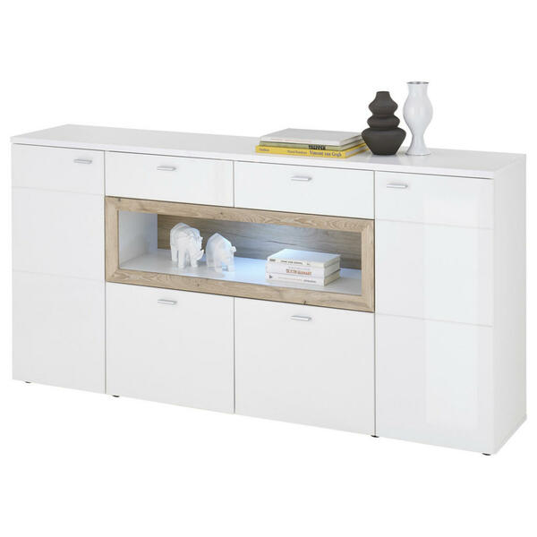 Bild 1 von Mid.you Sideboard, Weiß, Weiß Hochglanz, Kunststoff, 4 Fächer, 2 Schubladen, 180x90x38 cm, Made in EU, Beimöbel erhältlich, stehend, Schlafzimmer, Schlafzimmer Kommoden