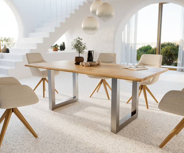Bild 1 von Esstisch Edge 200x100x3 Eiche Natur Edelstahl breit Live-Edge