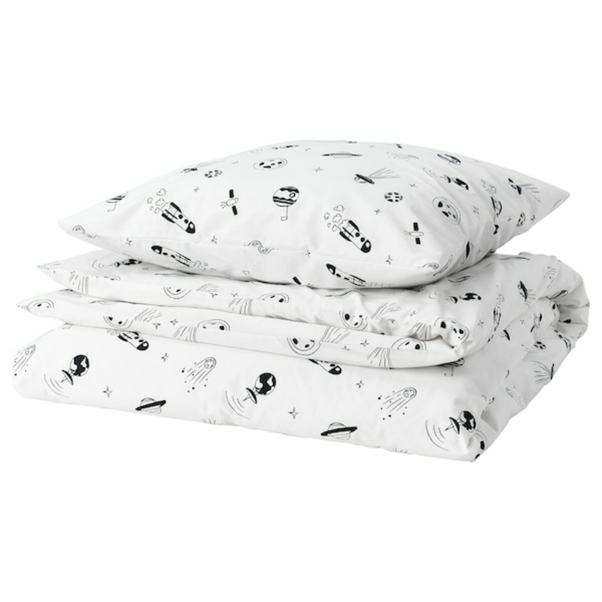 Bild 1 von AFTONSPARV  Bettwäsche-Set, 2-teilig, Weltraum weiß/schwarz 140x200/80x80 cm