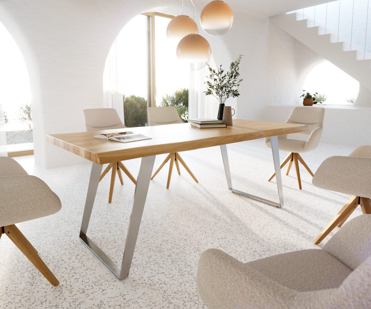 Bild 1 von Esstisch Edge 200x100 Eiche Natur Edelstahl Schräg Live-Edge