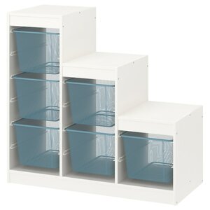 TROFAST  Aufbewahrung mit Boxen, weiß/graublau 99x44x94 cm