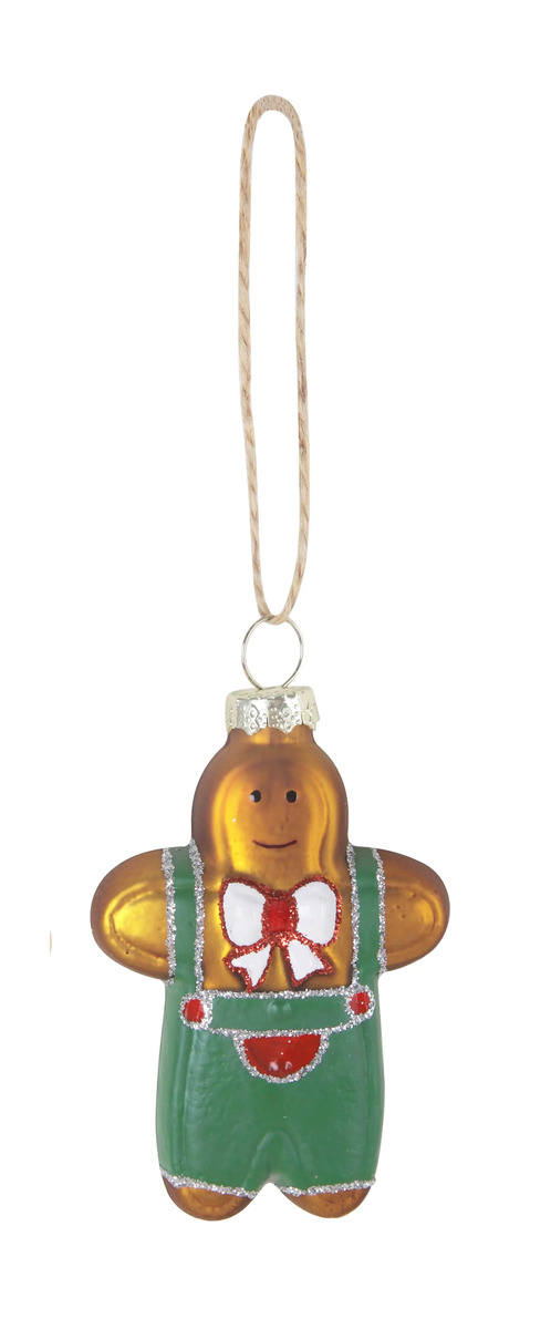 Bild 1 von TrendLine Weihnachtskugel aus Glas Lebkuchenmann 9 x 5 cm braun-grün