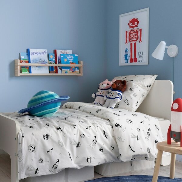 Bild 4 von AFTONSPARV  Bettwäsche-Set, 2-teilig, Weltraum weiß/schwarz 140x200/80x80 cm