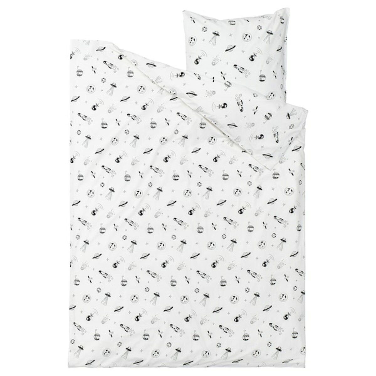 Bild 2 von AFTONSPARV  Bettwäsche-Set, 2-teilig, Weltraum weiß/schwarz 140x200/80x80 cm