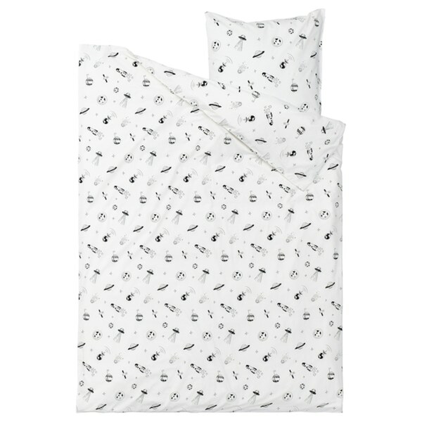 Bild 2 von AFTONSPARV  Bettwäsche-Set, 2-teilig, Weltraum weiß/schwarz 140x200/80x80 cm