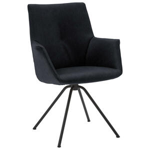 Dieter Knoll Armlehnstuhl, Schwarz, Dunkelgrau, Metall, Leder, Echtleder, Semi-Anilinleder, Rundrohr, 60x90x61 cm, Beinauswahl, Lederauswahl, Typenauswahl, Sitzfläche 360° drehbar, Esszimmer, Stüh