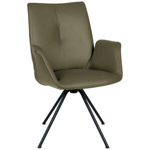 Dieter Knoll Armlehnstuhl, Schwarz, Olivgrün, Metall, Leder, Echtleder, Semi-Anilinleder, Rundrohr, 65x91x63 cm, Beinauswahl, Lederauswahl, Sitzfläche 360° drehbar, Esszimmer, Stühle, Armlehnenst