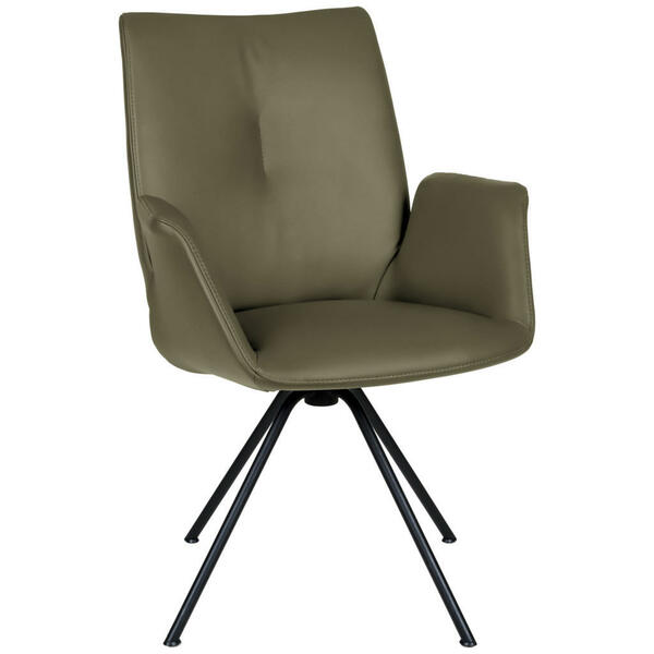Bild 1 von Dieter Knoll Armlehnstuhl, Schwarz, Olivgrün, Metall, Leder, Echtleder, Semi-Anilinleder, Rundrohr, 65x91x63 cm, Beinauswahl, Lederauswahl, Sitzfläche 360° drehbar, Esszimmer, Stühle, Armlehnenst