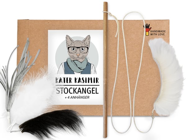 Bild 1 von Kater Kasimir Premium Katzenangel Set aus Buchenholz mit 4 handgemachten Anhängern