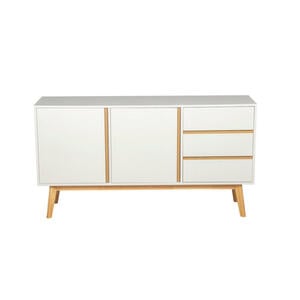 Mid.you Sideboard, Natur, Weiß, Holz, Kautschukholz, massiv, 2 Fächer, 3 Schubladen, 150x80x40 cm, Bsci, Schlafzimmer, Schlafzimmer Kommoden