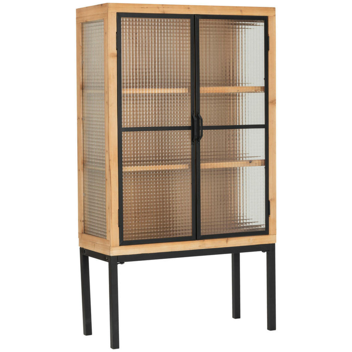 Bild 1 von Mid.you Vitrine, Natur, Schwarz, Metall, Tanne, vollmassiv, 2 Fächer, 80x145x35 cm, Bsci, Wohnzimmer, Wohnwände, Vitrinenschränke