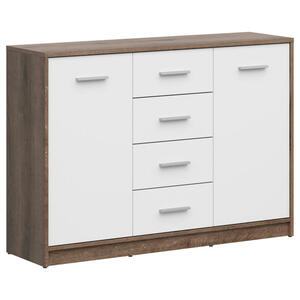 Kommode, Weiß, Eiche, Kunststoff, 2 Fächer, 4 Schubladen, 118.5x84x34 cm, Wohnzimmer, Kommoden & Sideboards, Kommoden