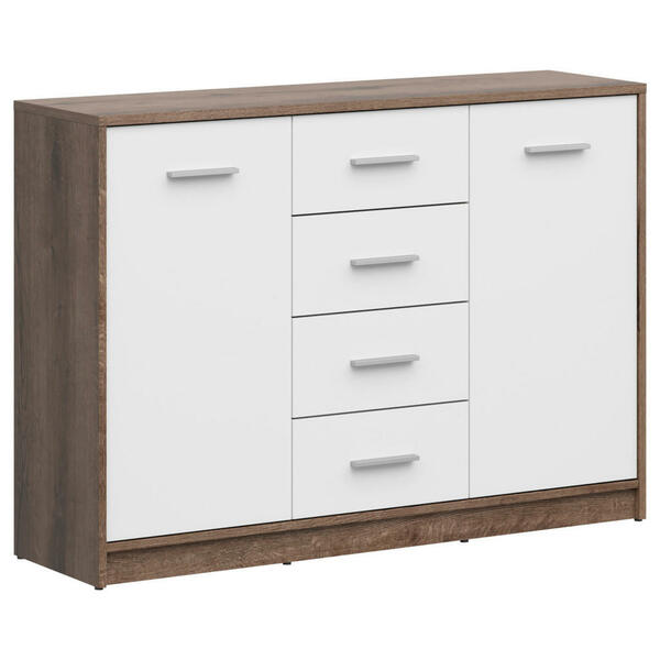 Bild 1 von Kommode, Weiß, Eiche, Kunststoff, 2 Fächer, 4 Schubladen, 118.5x84x34 cm, Wohnzimmer, Kommoden & Sideboards, Kommoden