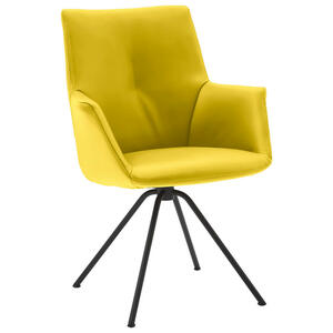 Dieter Knoll Armlehnstuhl, Gelb, Schwarz, Metall, Leder, Echtleder, Semi-Anilinleder, Rundrohr, 60x90x61 cm, Beinauswahl, Lederauswahl, Typenauswahl, Sitzfläche 360° drehbar, Esszimmer, Stühle, Ar