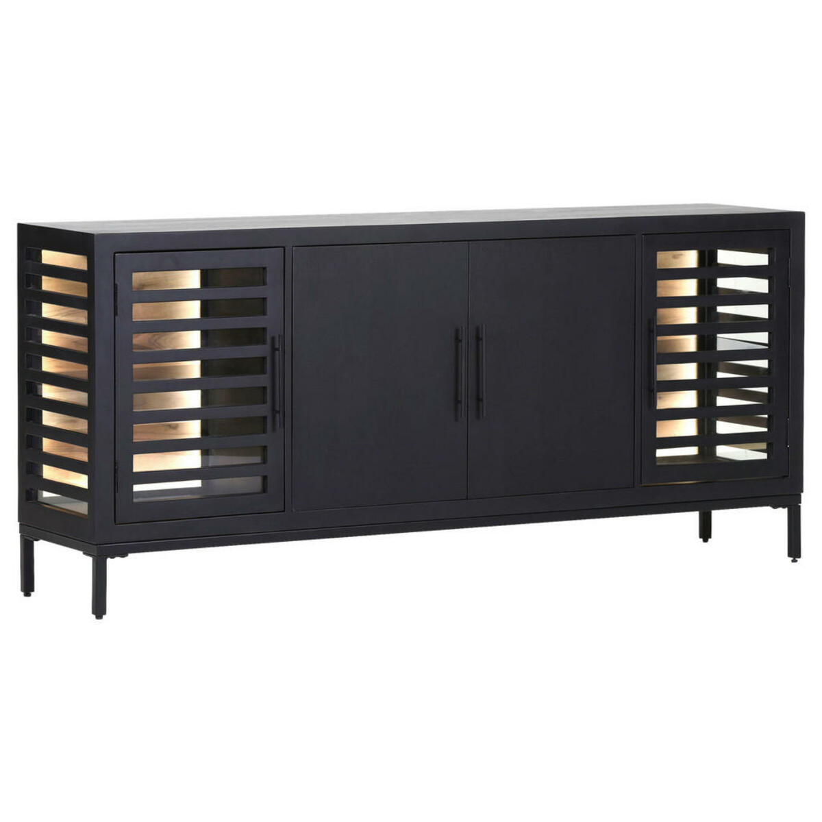 Bild 1 von Landscape Sideboard, Schwarz, Akazie, Metall, Akazie, furniert, massiv, 3 Fächer, 180x80x43 cm, Beimöbel erhältlich, stehend, Schlafzimmer, Schlafzimmer Kommoden