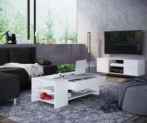 Couchtisch mit 1 Lade Tindus, Weiß/Beton, Grau, Weiß