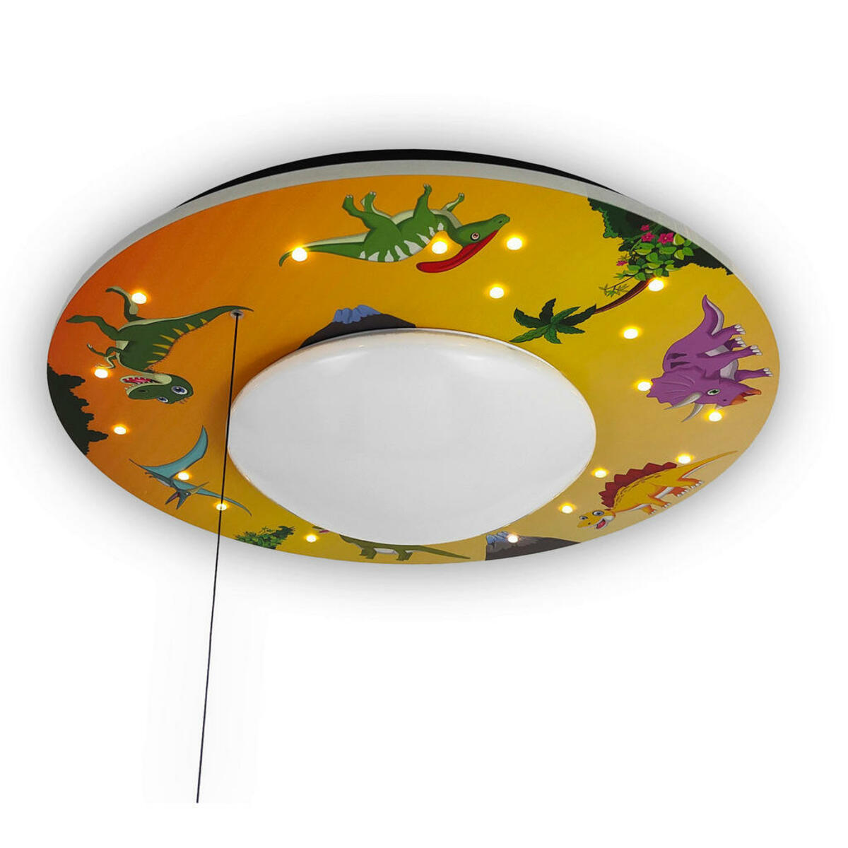 Bild 1 von Kinderdeckenleuchte, Mehrfarbig, Weiß, Kunststoff, Holzwerkstoff, Dinosaurier,Dinosaurier, 54x11x54 cm, Zugschalter, Lampen & Leuchten, Innenbeleuchtung, Kinderzimmerlampen