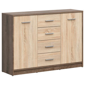 Kommode, Eiche, Sonoma Eiche, Kunststoff, 2 Fächer, 4 Schubladen, 118.5x84x34 cm, Wohnzimmer, Kommoden & Sideboards, Kommoden