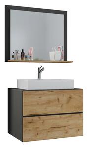 Badmöbel-Set 3-tlg. Lendas B: 80 cm Anthrazit/Eiche Dekor, Anthrazit, Honigeiche
