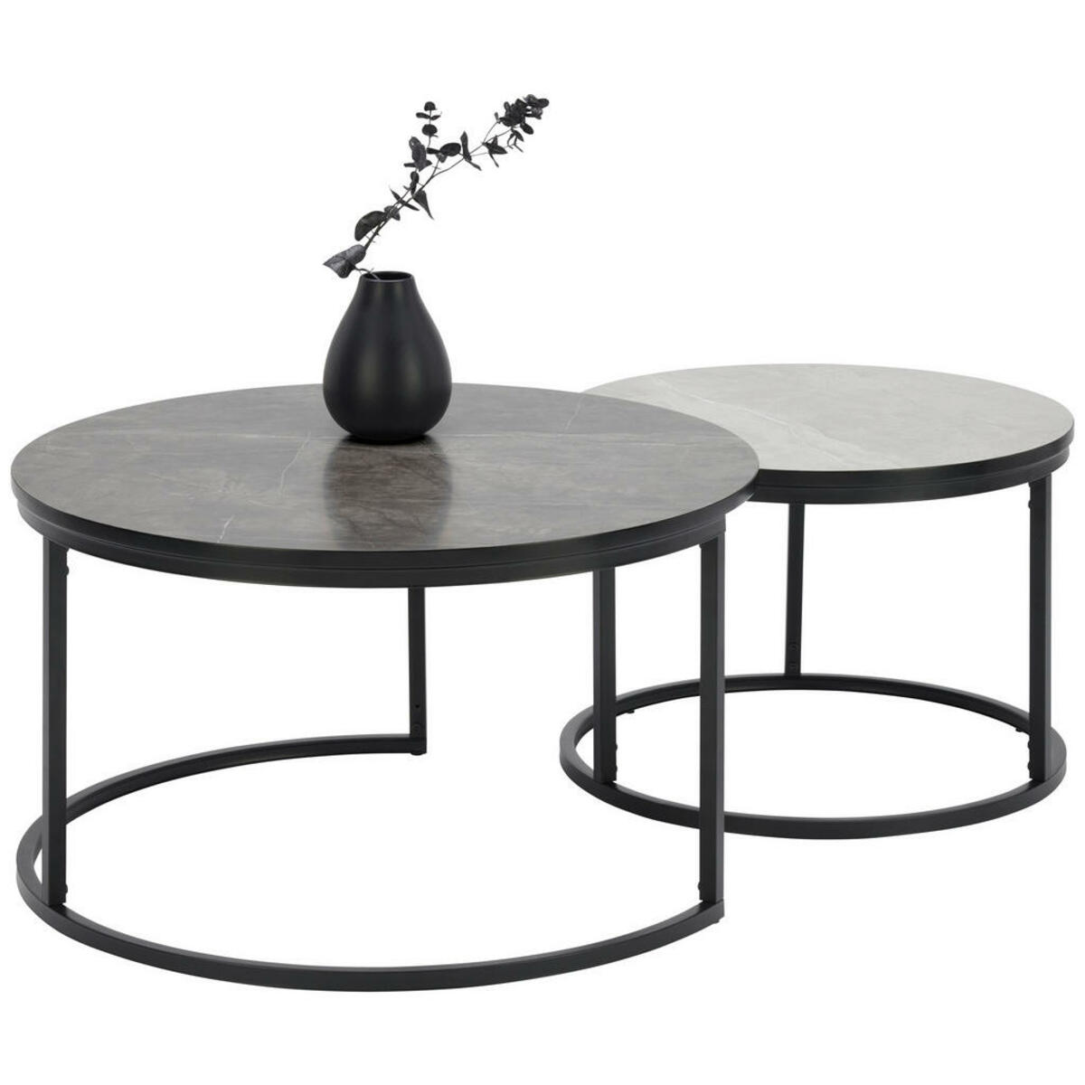 Bild 1 von Ti'me Couchtischset, Schwarz, Hellgrau, Dunkelgrau, Holz, Metall, 2-teilig, Pappel, rund, eckig, 60-80x42-45 cm, Wohnzimmer, Wohnzimmertische, Couchtische, Metall-Couchtische