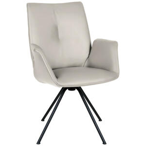 Dieter Knoll Armlehnstuhl, Schwarz, Beige, Metall, Leder, Echtleder, Semi-Anilinleder, Rundrohr, 65x91x63 cm, Beinauswahl, Lederauswahl, Esszimmer, Stühle, Armlehnenstühle