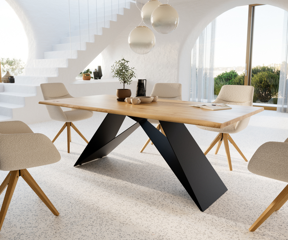 Bild 1 von Esstisch Edge 200x100x3 Eiche Natur V-Gestell Flachstahl Schwarz Live-Edge