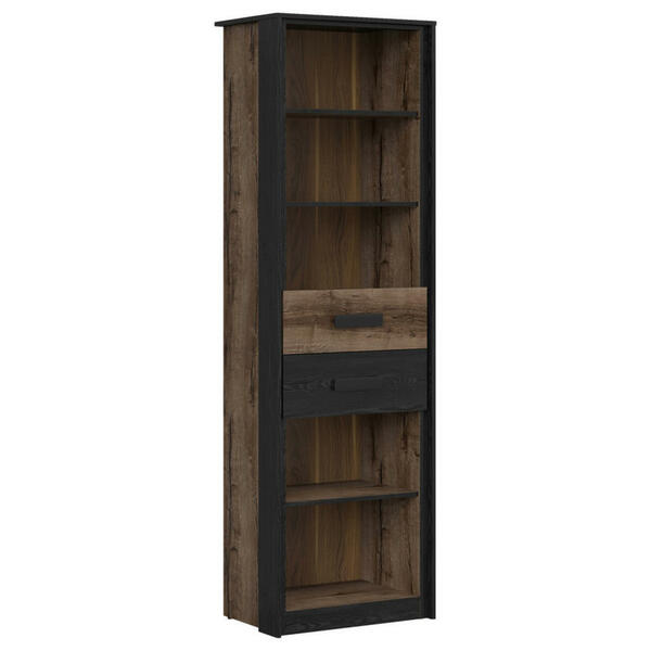 Highboard Schwarz Eiche Holzwerkstoff 3 Fächer 2 Schubladen