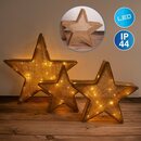 Bild 1 von näve LED Stern Weihnachtsstern, 3er Set Deko-Weihnachtssterne, Weihnachtsdeko aussen, LED fest integriert, Warmweiß, Leuchtmittelabstand: ca. 10cm, Farbe: braun, Material: Textil, Eisen