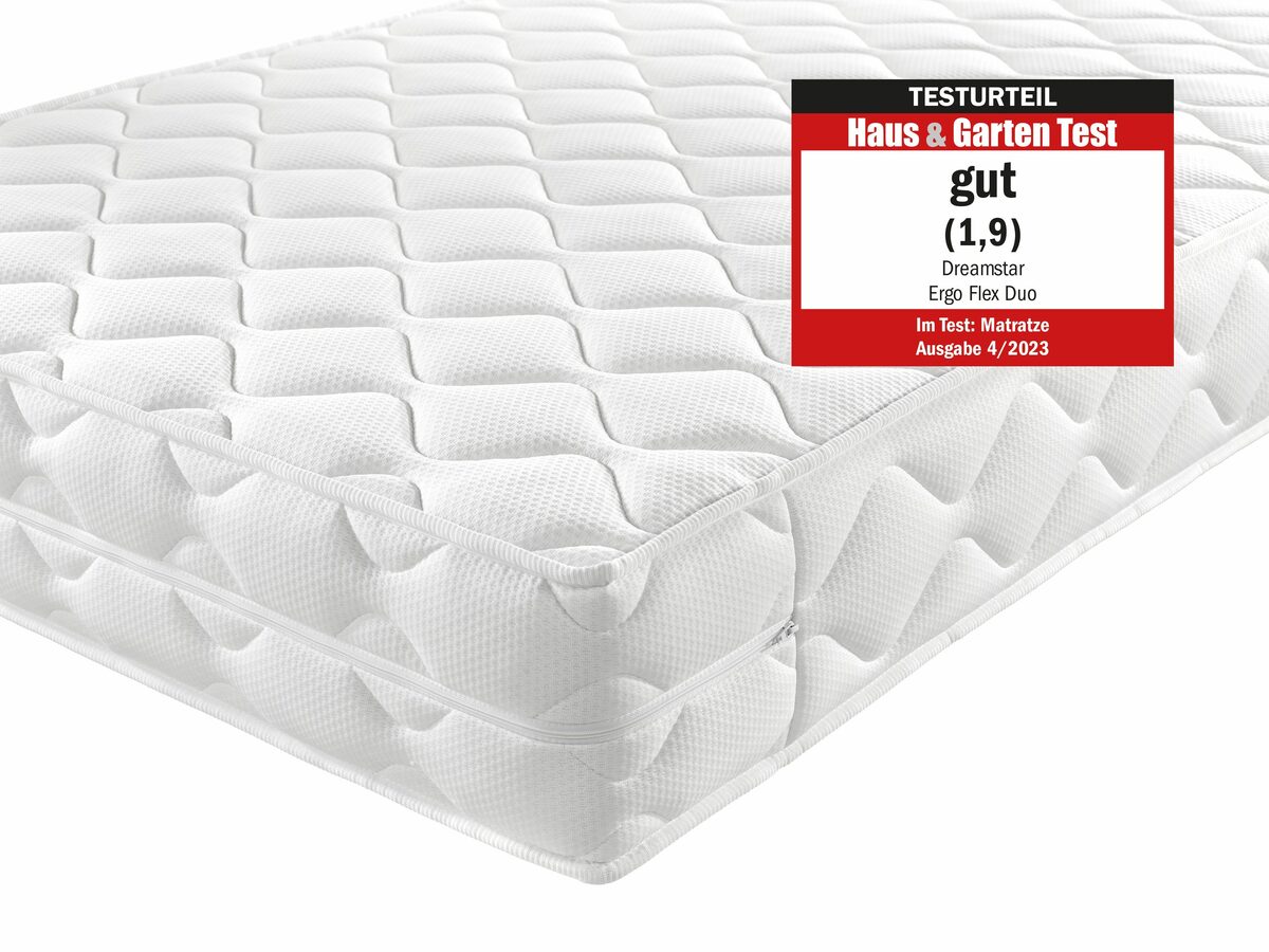 Bild 1 von Kaltschaummatratze Ergo Flex, Dreamstar, 15 cm hoch, orthopädische 7-Zonen Wendematratze, zwei unterschiedlich feste Liegeseiten (H2 und H3), 80 x 200 cm