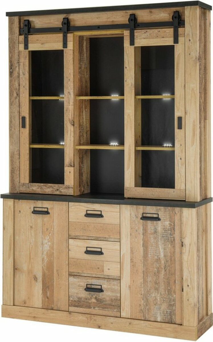 Bild 1 von Home affaire Buffet SHERWOOD Holz Dekor, mit Scheunentorbeschlag und Apothekergriffen, Breite 133cm