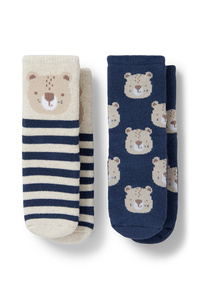 C&A Multipack 2er-Leopard-Baby-Anti-Rutsch-Socken mit Motiv, Blau, Größe: 21-23