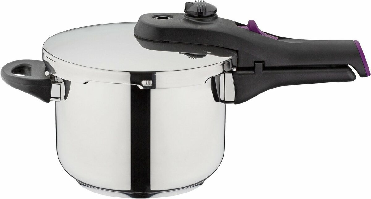 Bild 1 von GSW Schnellkochtopf Dampfkochtopf zum Bio-/Schnellgaren System RAPID, Edelstahl 18/8, 2 Garstufen, Innenskala,Induktion, Literangabe ist randvoll