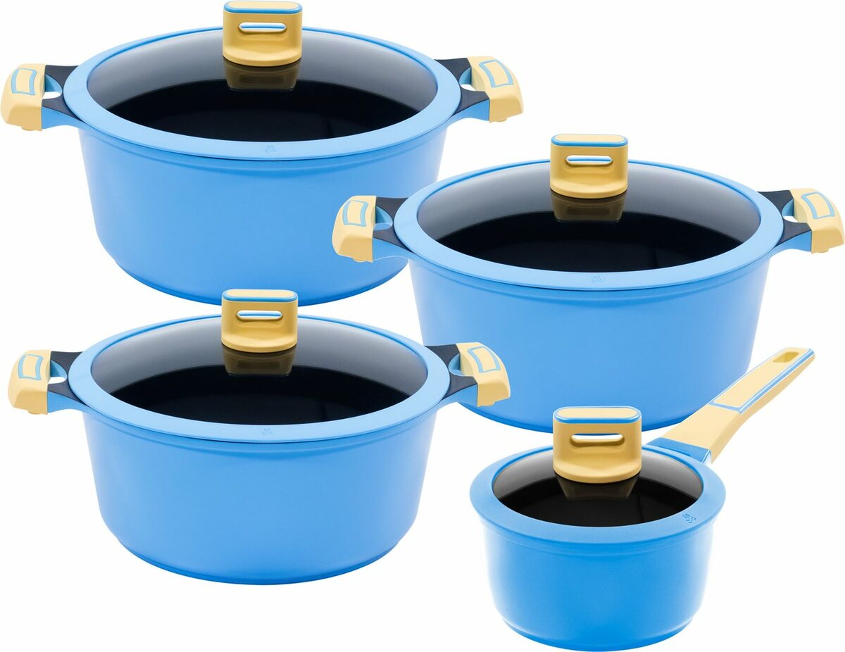 Bild 1 von KING Kochtopf GOURMET, Aluminiumguss (Set, 8-tlg), Induktion, matte Oberfläche, Set + 3 Töpfen, 1 Stieltopf, 4 Glasdeckel