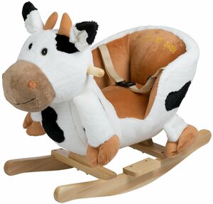 BabyGo Schaukeltier Holzspielzeug, Rocker Cow, mit Kufen und Griffen aus Birkenholz, Made in Europe