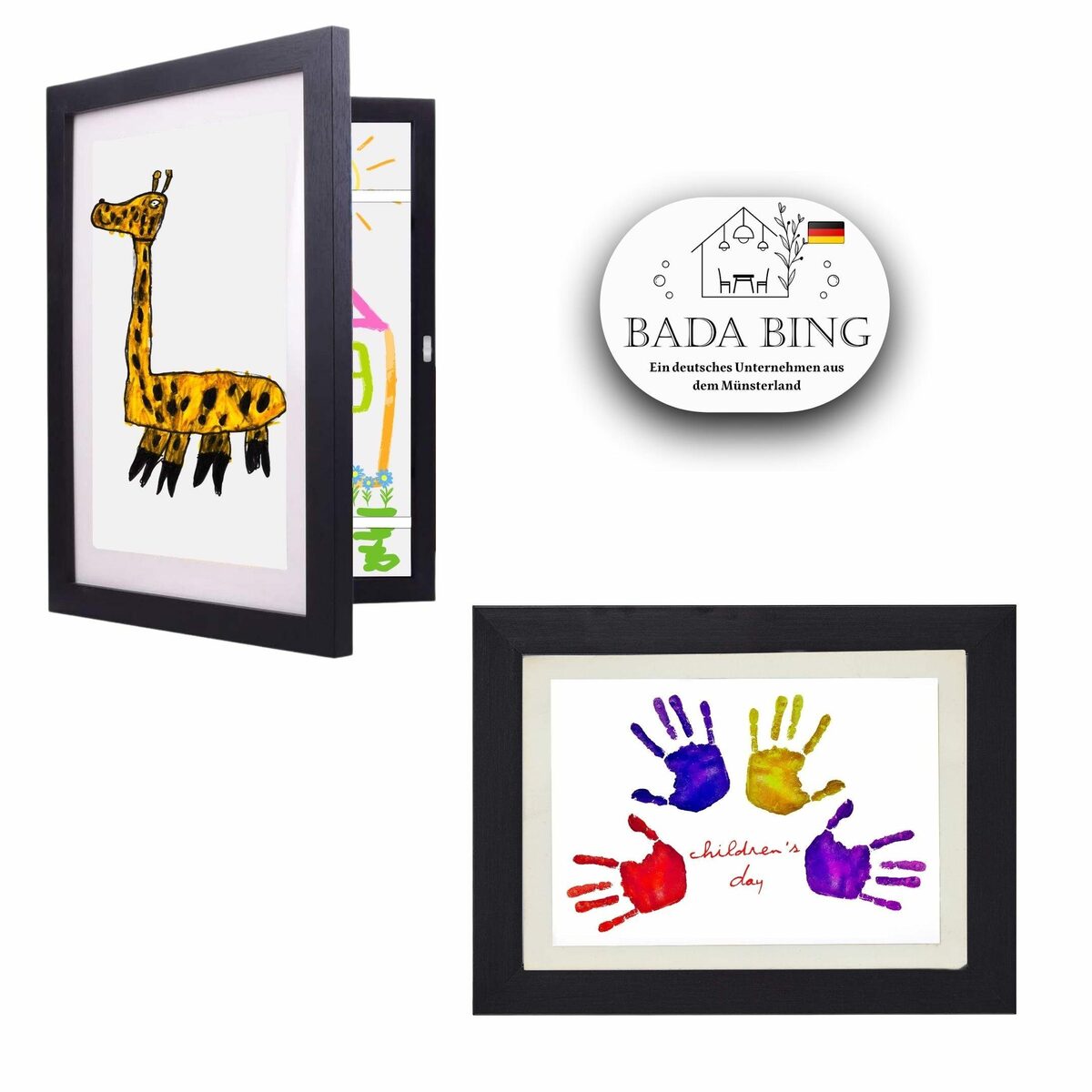 Bild 2 von Bada Bing Bilderrahmen zum Basteln für Kinderbilder Aufbewahren von Bildern und Kinderzeichnungen, für 150 Bilder (SCHWARZ), DIN A4, mit Magnetverschluss, Aufhängung für Horizontale u. Verti