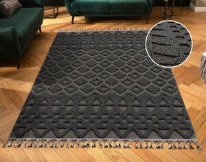 Teppich Juliane, andas, rechteckig, Höhe: 18 mm, Hoch-Tief-Struktur, Woll-Look, Boho, mit Fransen, Outdoor geeignet