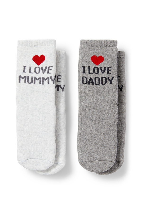 Bild 1 von C&A Multipack 2er-Mum & Dad-Baby-Anti-Rutsch-Socken, Grau, Größe: 21-23