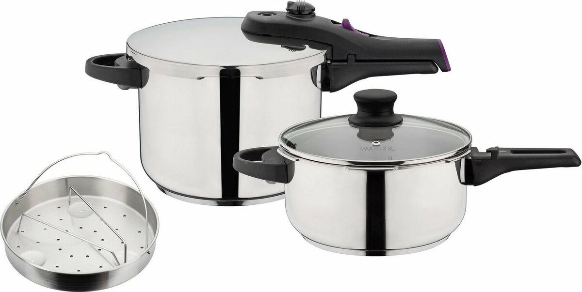 Bild 1 von GSW Schnellkochtopf System RAPID, Edelstahl 18/8 (Set, 6-tlg), Dampfkochtopf zum Bio-/Schnellgaren, 2 Garstufen, Induktion