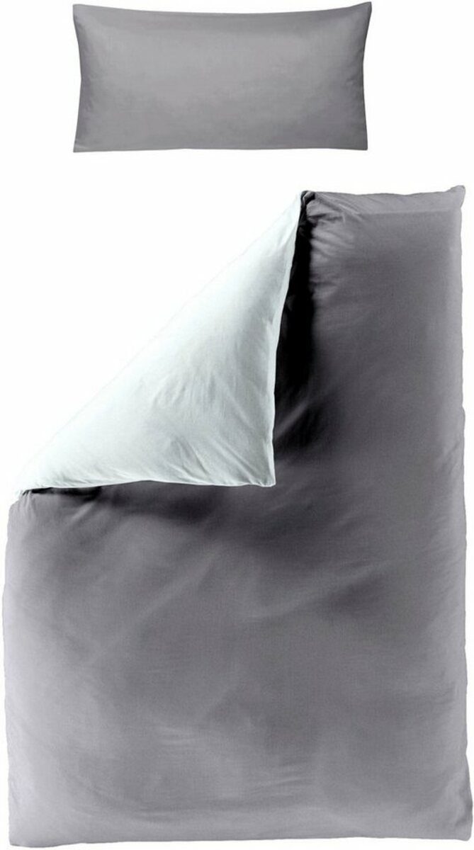 Bild 1 von Wendebettwäsche Modern Uni in Gr. 135x200 oder 155x220 cm, BIERBAUM, Renforcé, 3 teilig, Bettwäsche aus Baumwolle, moderne Bettwäsche mit Wendeoptik