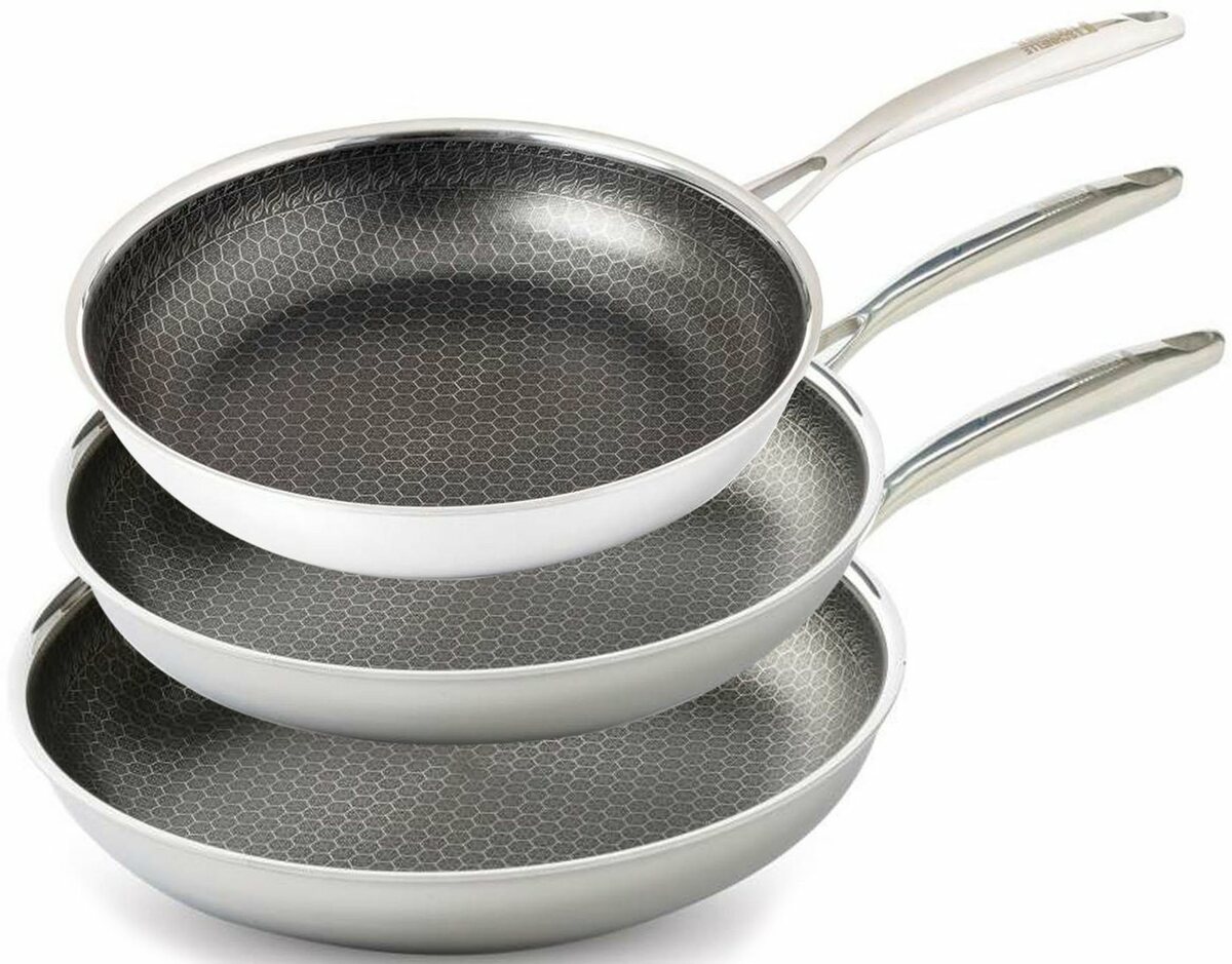 Bild 1 von HENSSLER SCHNELLE NUMMER Bratpfanne, Edelstahl (Set, 3-tlg), Wabenstruktur und Antihaftbeschichtung, Induktion, 20/24/28 cm