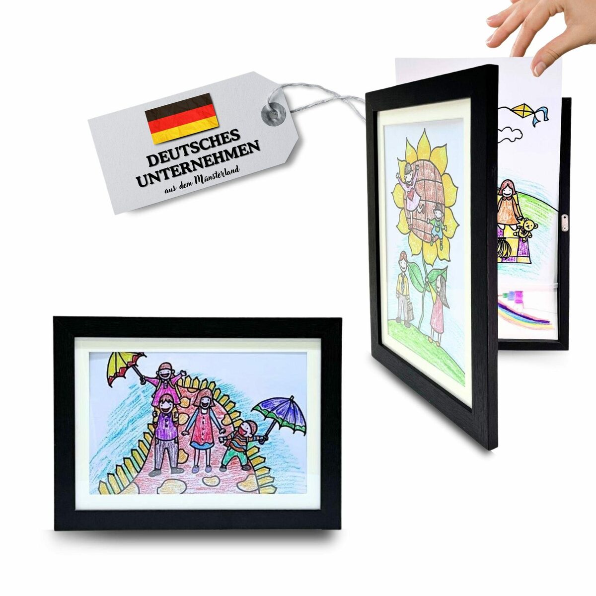 Bild 1 von Bada Bing Bilderrahmen zum Basteln für Kinderbilder Aufbewahren von Bildern und Kinderzeichnungen, für 150 Bilder (SCHWARZ), DIN A4, mit Magnetverschluss, Aufhängung für Horizontale u. Verti