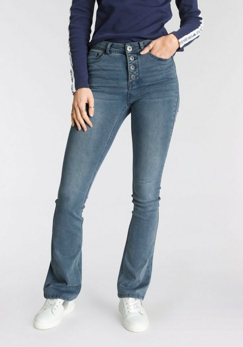Bild 1 von Arizona Bootcut-Jeans Ultra Stretch High Waist mit durchgehender Knopfleiste, Blau
