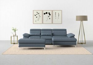 Sit&more Ecksofa Cabrio, mit Sitztiefen- und Armteilverstellung sowie Federkern, 2 Nierenkissen, Blau|grau